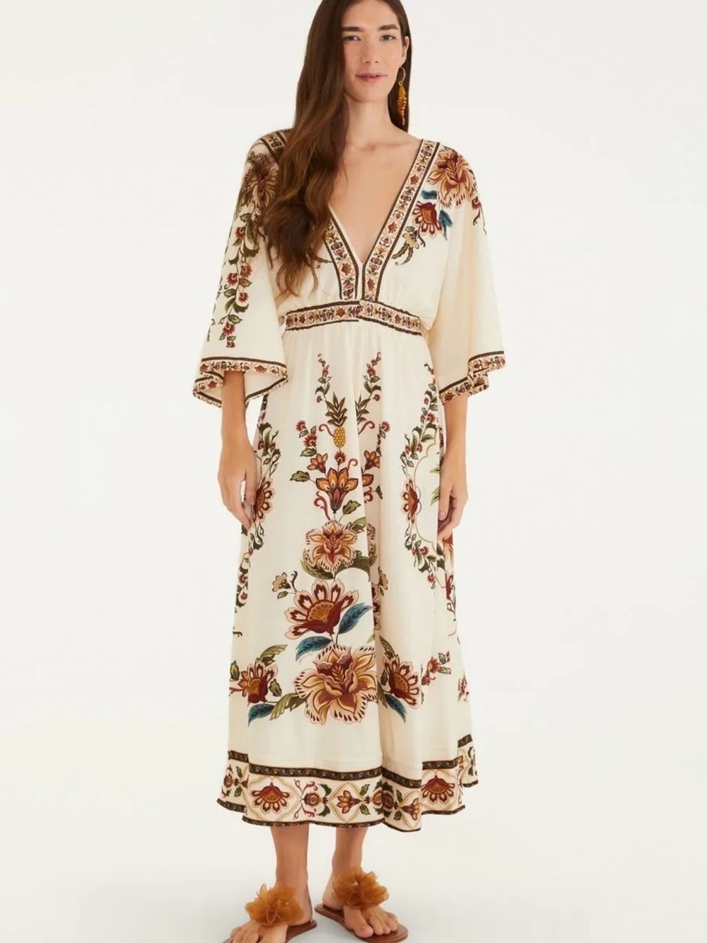 FARM Rio Floral Cream Midi Dress Size S